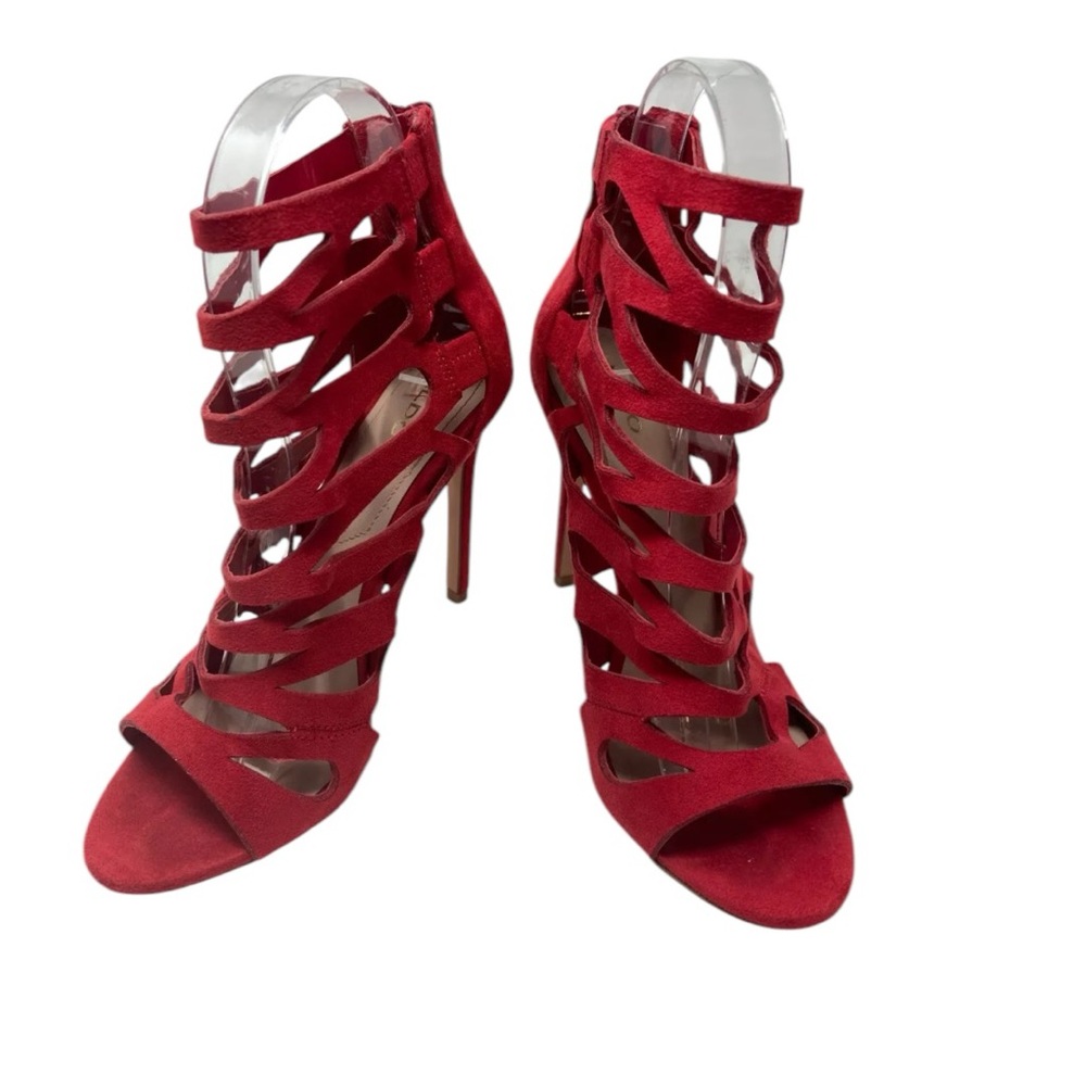 ALDO Gladiator Strappy Red Suede Heels NYE SZ 6.5